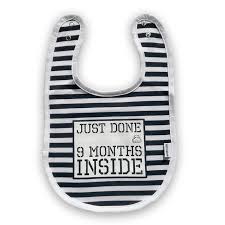 ‘Just Done 9 Months Inside’ Baby Bib (white or pink trim)