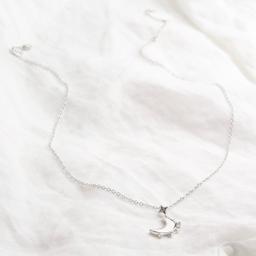Crystal edge crescent moon necklace
