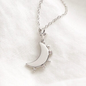 Crystal Edge Moon Pendant Necklace in Silver