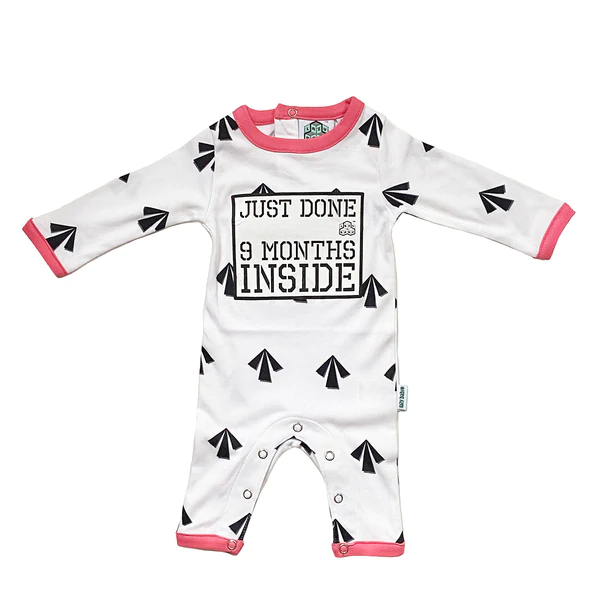 ‘Just Done 9 Months Inside’ Arrows Babygrow - Pink or White options - Image 2
