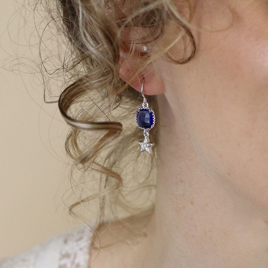 Silver plated blue crystal and sparkle star earrings - Image 2