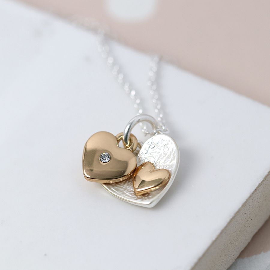 Silver & Gold Plated Double Heart Necklace - Image 3