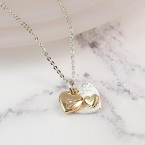 Silver & Gold Plated Double Heart Necklace