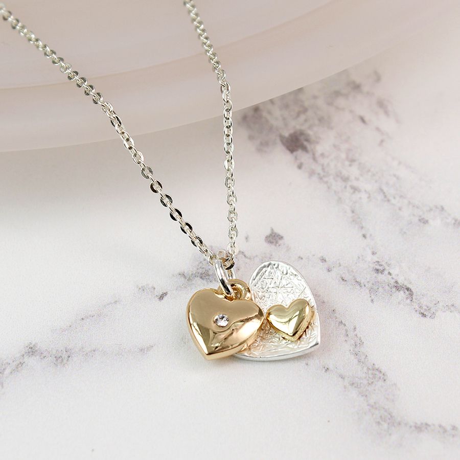 Silver & Gold Plated Double Heart Necklace