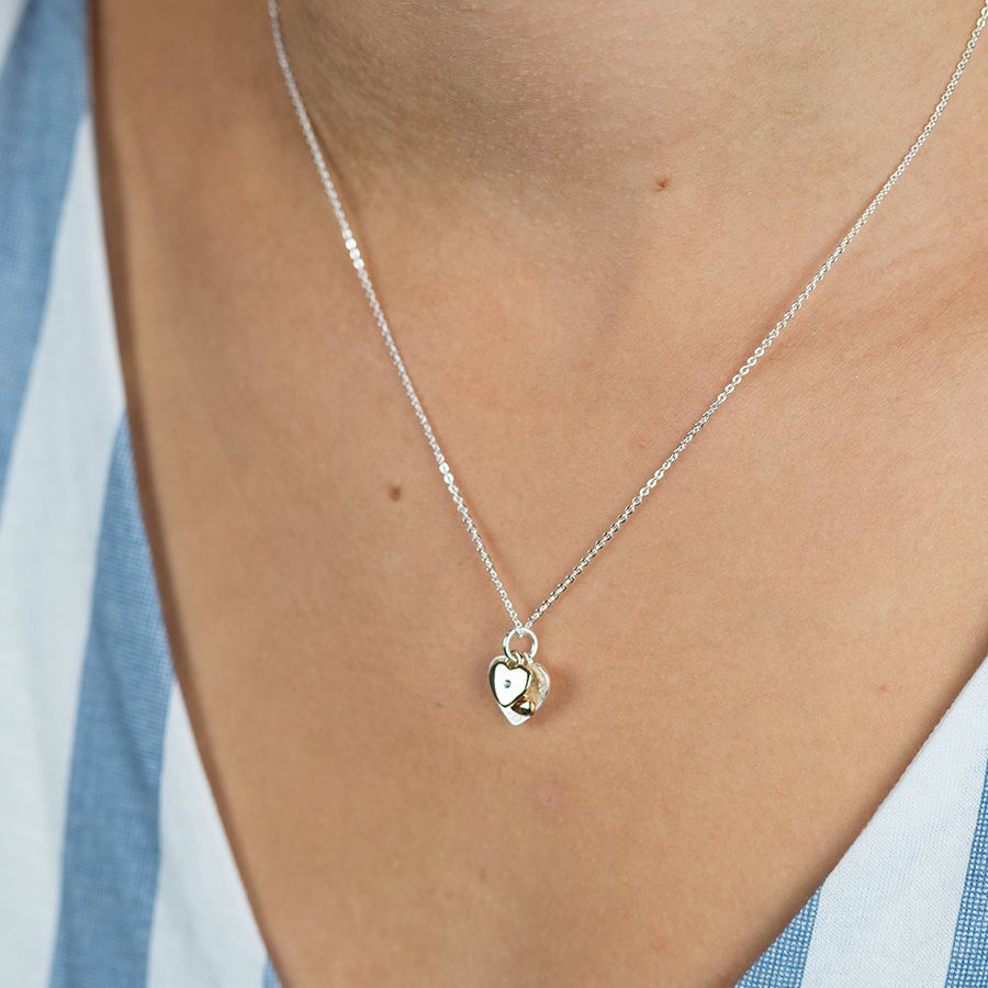 Silver & Gold Plated Double Heart Necklace - Image 2
