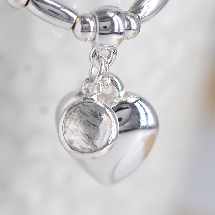 Silver Plated Stretch Bracelet With Crystal And Heart Charm - Image 2