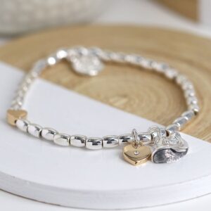 Silver Plated Stretch Bracelet With Heart And Whale Charm