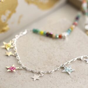 Silver Plated Necklace with Mixed Beads & Stars