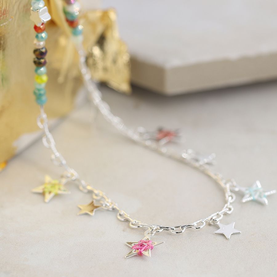 Silver Plated Necklace with Mixed Beads & Stars - Image 2