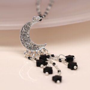Silver Plated Crystal Moon and Star Drop Necklace