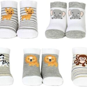 Baby Safari 5-pair boxed Sock Gift Set, for newborns. One Size. By Cucamelon