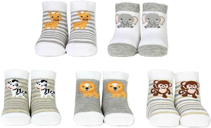 Baby Safari 5-pair boxed Sock Gift Set, for newborns. One Size. By Cucamelon