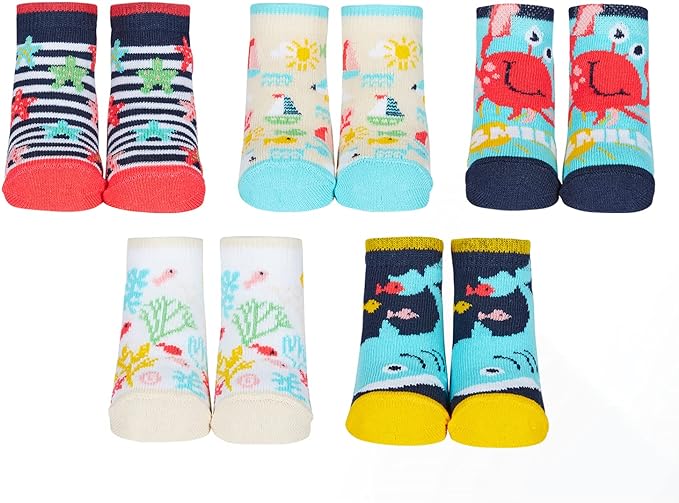 Baby Waves Sea-themed boxed Sock Gift Set for newborns. One Size. By Cucamelon