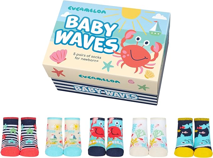 Baby Waves Sea-themed boxed Sock Gift Set for newborns. One Size. By Cucamelon - Image 2