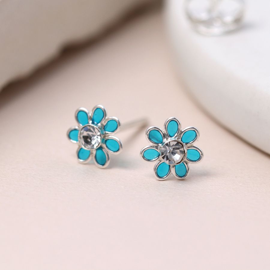 Sterling Silver Petrol Flower Earrings - Image 2