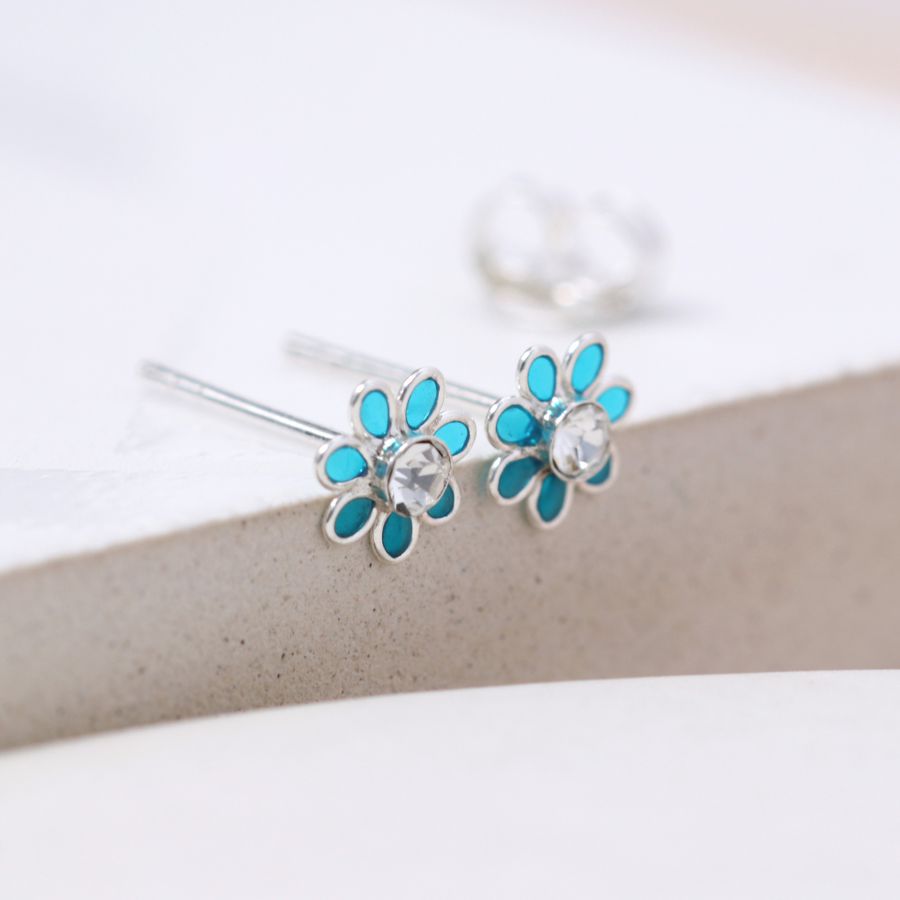 Sterling Silver Petrol Flower Earrings - Image 3