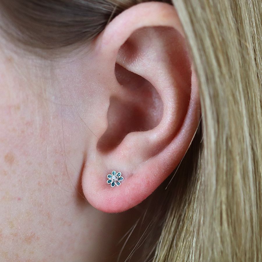 Sterling Silver Petrol Flower Earrings - Image 4