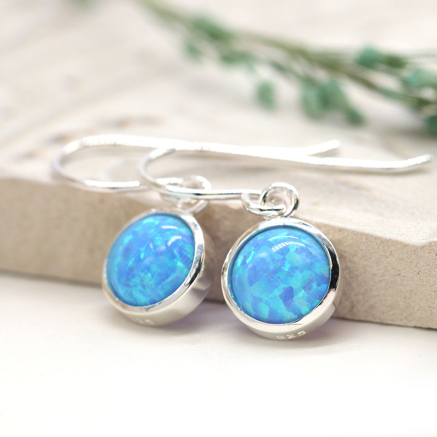 Sterling Silver Blue Opal Drop Earrings - Image 2