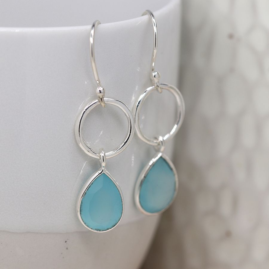 Sterling Silver Hoop and Chalcedony Drop Earrings - Image 2
