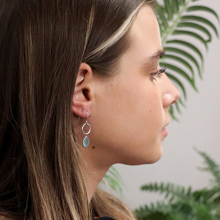 Sterling Silver Hoop and Chalcedony Drop Earrings - Image 3