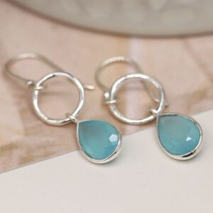 Sterling Silver Hoop and Chalcedony Drop Earrings
