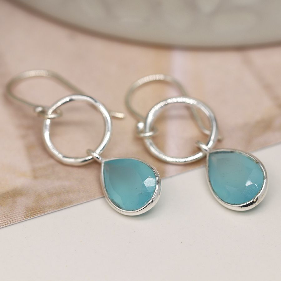Sterling Silver Hoop and Chalcedony Drop Earrings