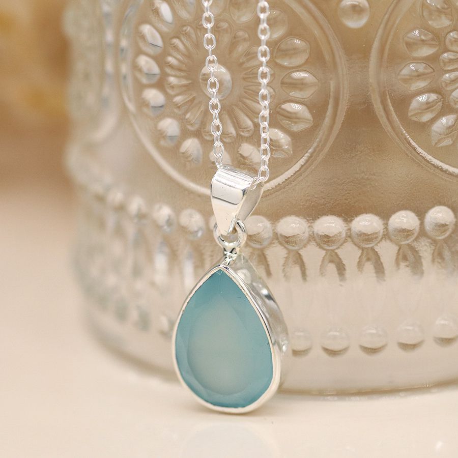 Sterling Silver Chalcedony Teardrop Necklace